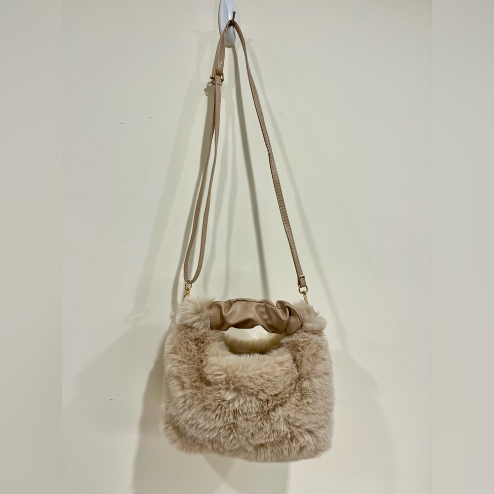 Elegant Cream Faux Fur Women's Bag